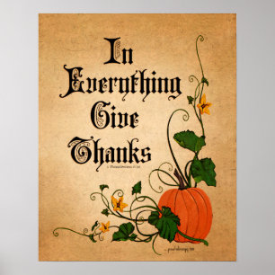 "In Everything Give Thanks" Thanksgiving Pumpkin Poster