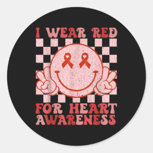 In February I Wear Red Heart Disease Awareness Chd Classic Round Sticker