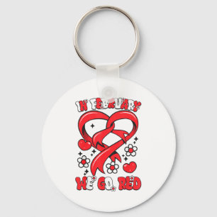 In February We Go Red American Heart Disease Aware Keychain