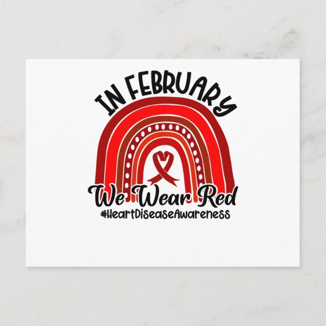 In February We Wear Red Heart Disease Awareness Invitation Postcard (Front)