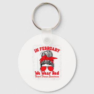 In February We Wear Red Heart Disease Awareness Me Keychain