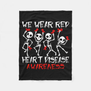 In February We Wear Red Heart Disease Skeleton Wom Fleece Blanket