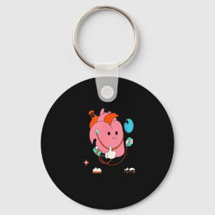 In February We Wear Red Heart Disease Support Retr Keychain