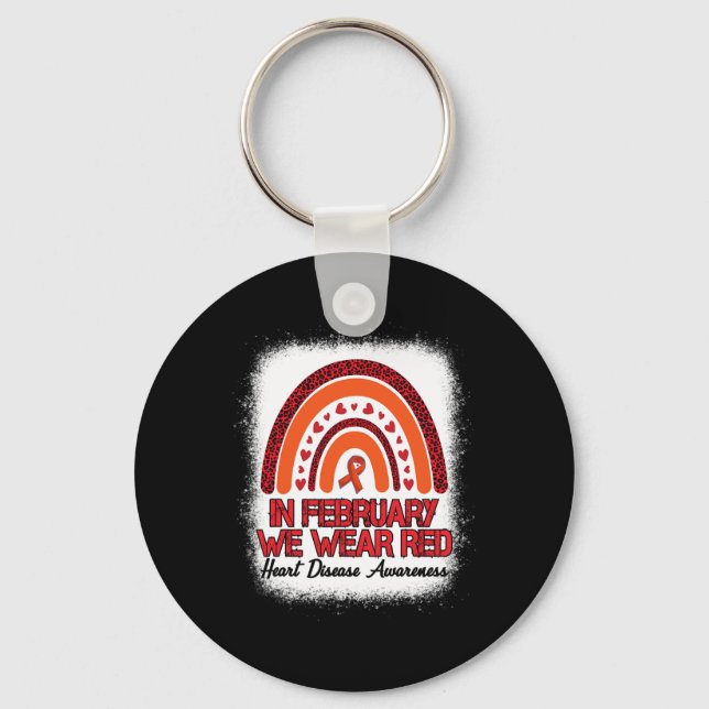 In February We Wear Red Leopard Rainbow Bleached R Keychain (Front)