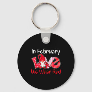 In February We Wear Red Love Gnomes Heart Disease Keychain