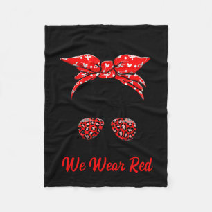 In February We Wear Red Messy Bun - Heart Disease Fleece Blanket