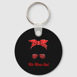 In February We Wear Red Messy Bun - Heart Disease Keychain