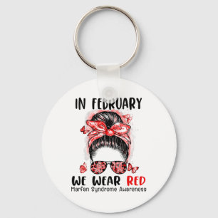 In February We Wear Red Messy Bun Marfan Syndrome Keychain