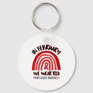 In February We Wear Red Rainbow Heart Disease Awar Keychain