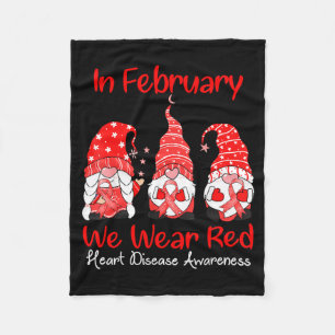 In February We Wear Red Three Gnomes Heart Disease Fleece Blanket