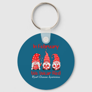 In February We Wear Red Three Gnomes Heart Disease Keychain