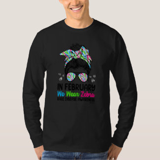 In February We Wear Zebra Messy Bun Rare Disease A T-Shirt