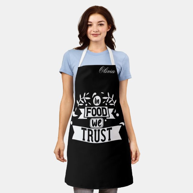 In Food We Trust Custom Black Chef Apron - Persona (Worn)