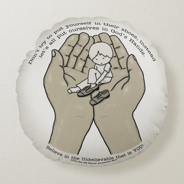 In God’s Hands Round Pillow (Front)