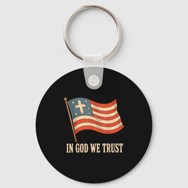 In God We Trust American Flag Cross Faith 4th Of J Keychain (Front)