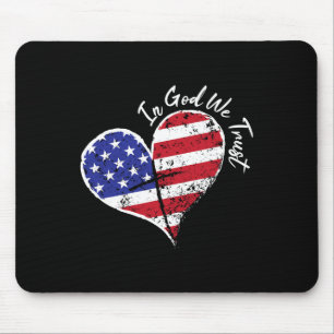 In God We Trust Heart 4th Of July Patriotic Flag C Mouse Pad