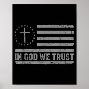 In God We Trust Jesus Cross Usa Flag Religious Fai Poster
