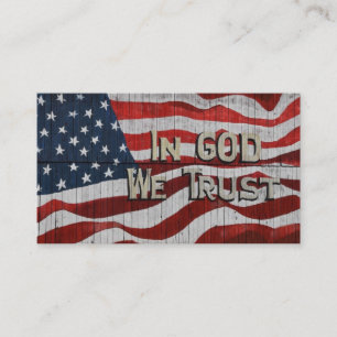 In God We Trust Rustic Barn Board American Flag Business Card