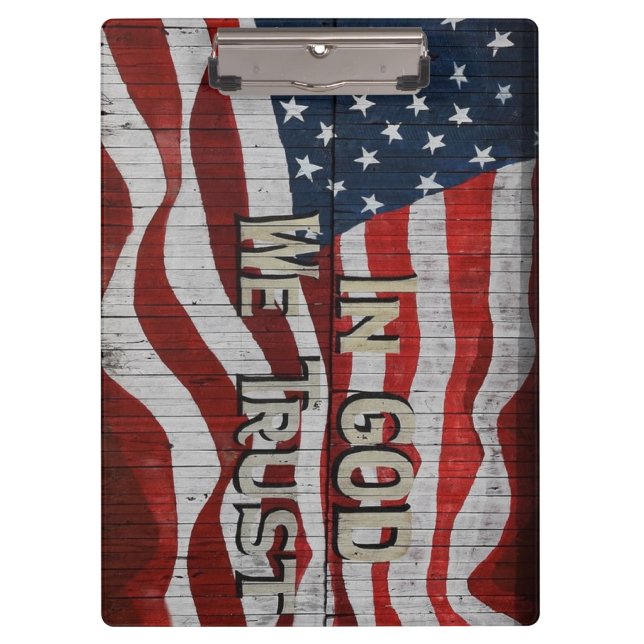 In God We Trust Rustic Barn Board American Flag Clipboard (Front)