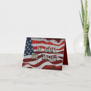 In God We Trust Rustic Barn Board American Flag Note Card