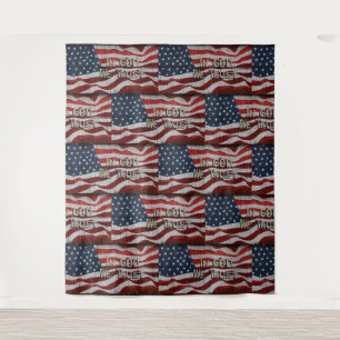 In God We Trust Rustic Barn Board American Flag Tapestry