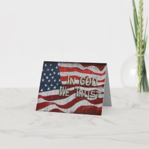 In God We Trust Rustic Barn Board American Flag Thank You Card