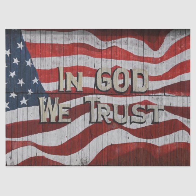 In God We Trust Rustic Barn Board American Flag Tissue Paper (Front)