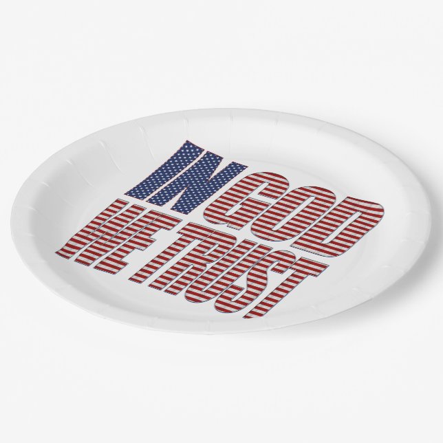 In God We Trust Stars and Stripes Text Christian Paper Plate (Angled)