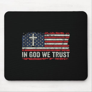 In God We Trust - Vintage Usa Flag Cross Patriotic Mouse Pad