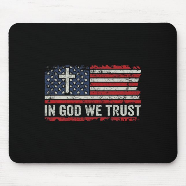 In God We Trust - Vintage Usa Flag Cross Patriotic Mouse Pad (Front)