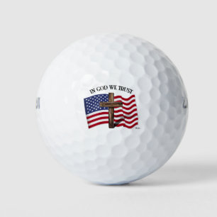 In God We Trust with Rugged Cross and US Flag Golf Balls