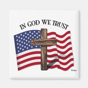 In God We Trust with Rugged Cross and US Flag Magnet