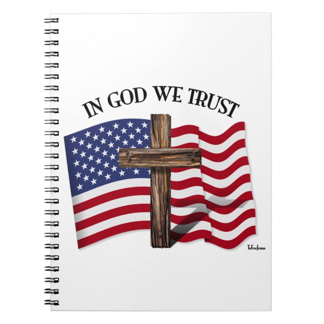 In God We Trust with Rugged Cross and US Flag Notebook (Front)