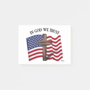 In God We Trust with Rugged Cross and US Flag Post-it Notes