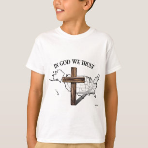 In God We Trust with rugged cross and US outline T-Shirt