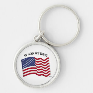 In God We Trust with US flag Keychain