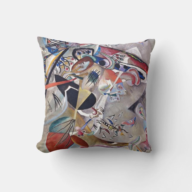 In Grey Kandinsky Modern Abstract Artwork Throw Pillow (Front)