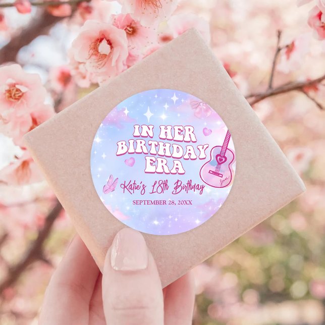 In Her Birthday Era Birthday Party Classic Round Sticker (Creator Uploaded)