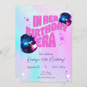 In Her Birthday Era Disco Iridescent Invitation