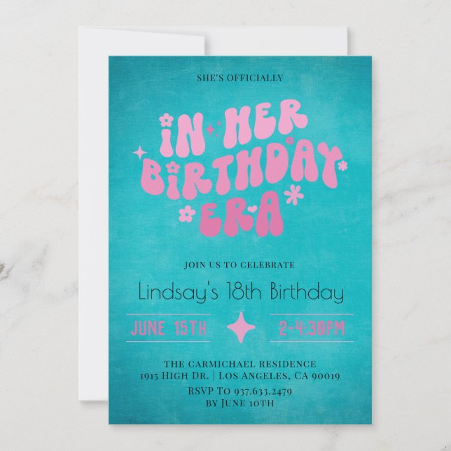 In Her Birthday Era Groovy Retro Boho Invitation (Front)