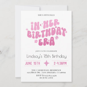In Her Birthday Era Groovy Retro Boho Invitation