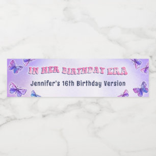 In Her Birthday Era Party Butterfly Water Bottle  Label