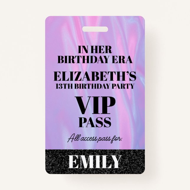 In Her Birthday Era VIP PASS Custom Party Lanyard Badge (Front)