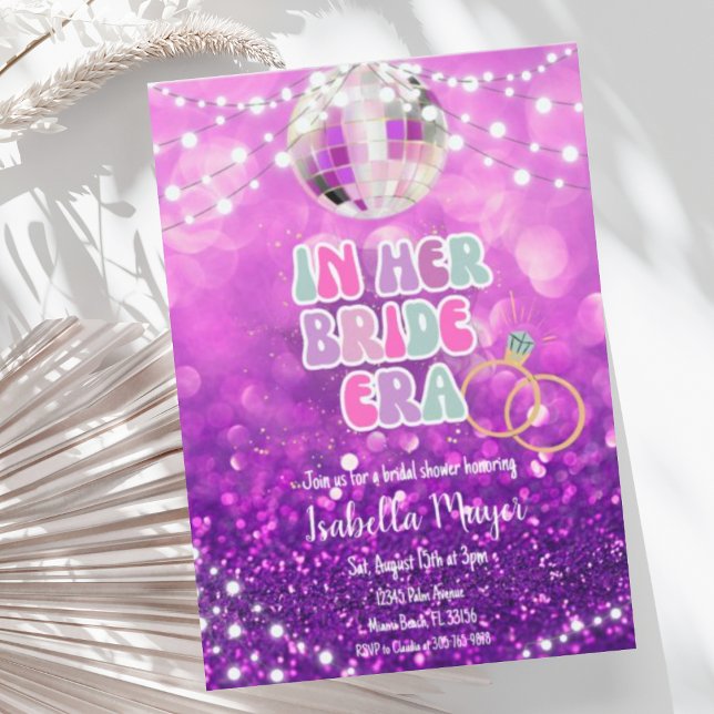 In Her Bride Era Retro Music Purple Bridal Shower Invitation (Creator Uploaded)