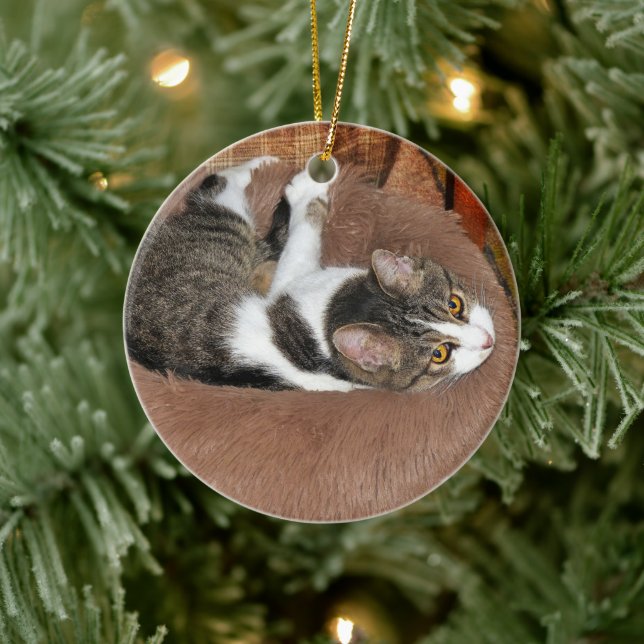 In Her Cat Bed Ceramic Ornament (Tree)