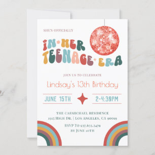 In Her Teenage Era Groovy Birthday Invitation