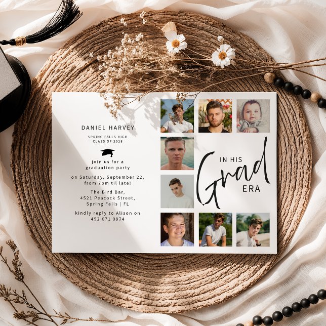 In His Grad Era Photo Collage Graduation Invitation (Creator Uploaded)