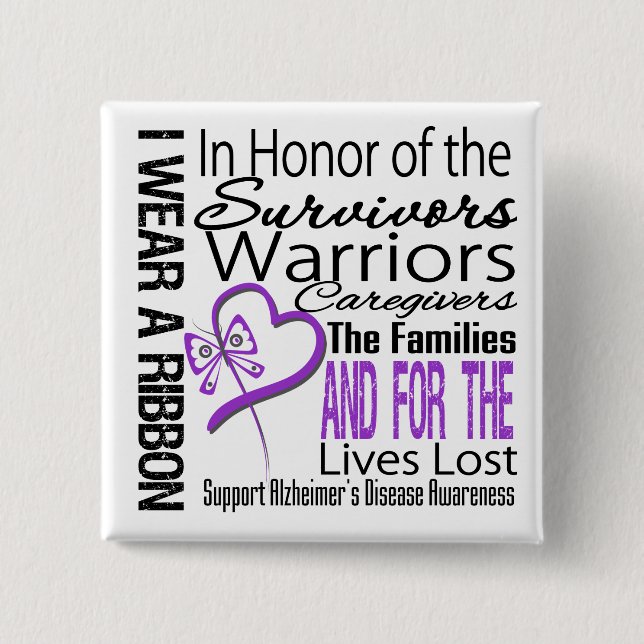 In Honour Tribute Collage Alzheimer's Disease 2 Inch Square Button (Front)