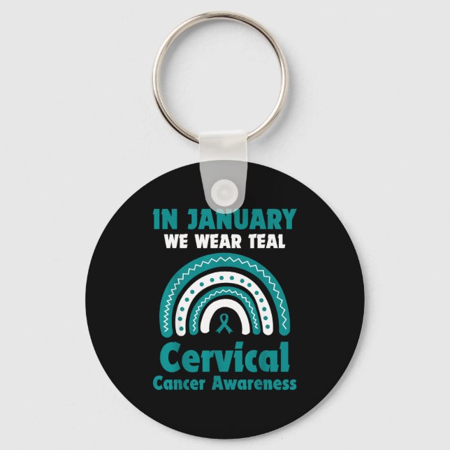 In January We Wear Teal Cervical Cancer Awareness  Keychain (Front)