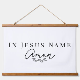 In Jesus Name Amen Bible Quote Wood Scroll Hanging Tapestry